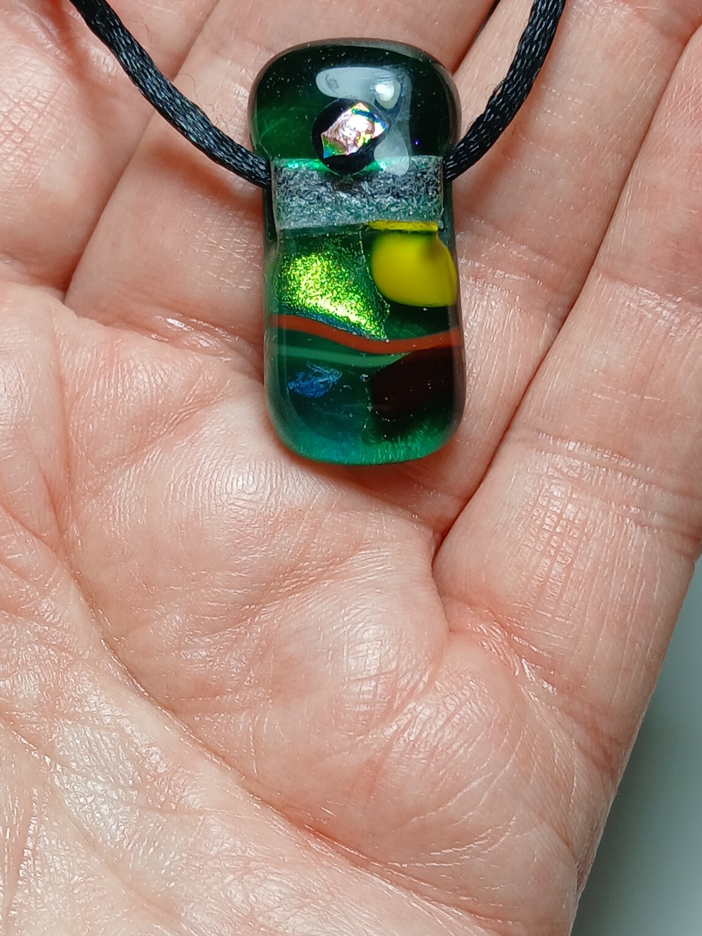 Handmade In Yucatan Mex - Green Glass Pendant Necklace